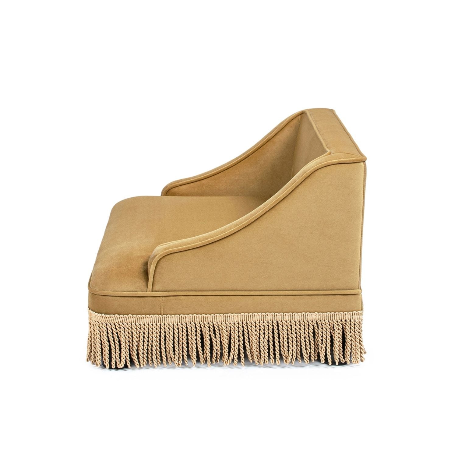 Duchess Pet Bed Sofa beige suede with tassel fringe, HouseOfZazla cat bed on Tampa Home & Garden Store