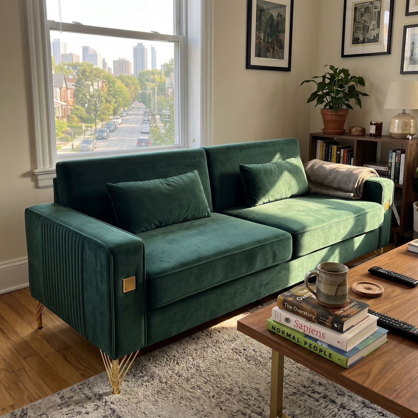 a Luxury Emerald Plush Sofa For Bedroom And Home