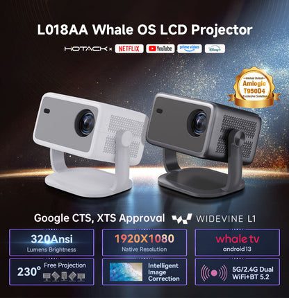 L018AA Whale OS LCD Projector white and gray dual units, 1920x1080p, Android 13, Netflix ready on Tampa Home & Garden Store