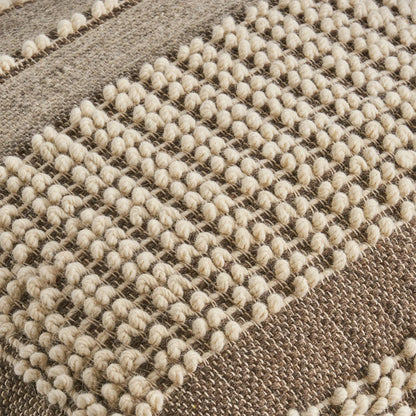 Rustic Wool and Cotton Pouf Handcrafted Tufted