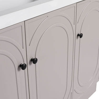 Freestanding bathroom vanity with soft close by HouseOfZazla, light gray doors, black knobs on Tampa Home & Garden Store