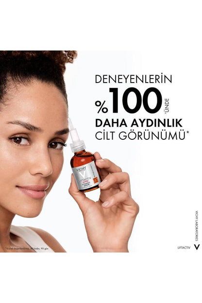 Vichy Liftactiv Vitamin C Serum bottle held by model, 15% pure vitamin C, 20 ml on Tampa Home & Garden Store