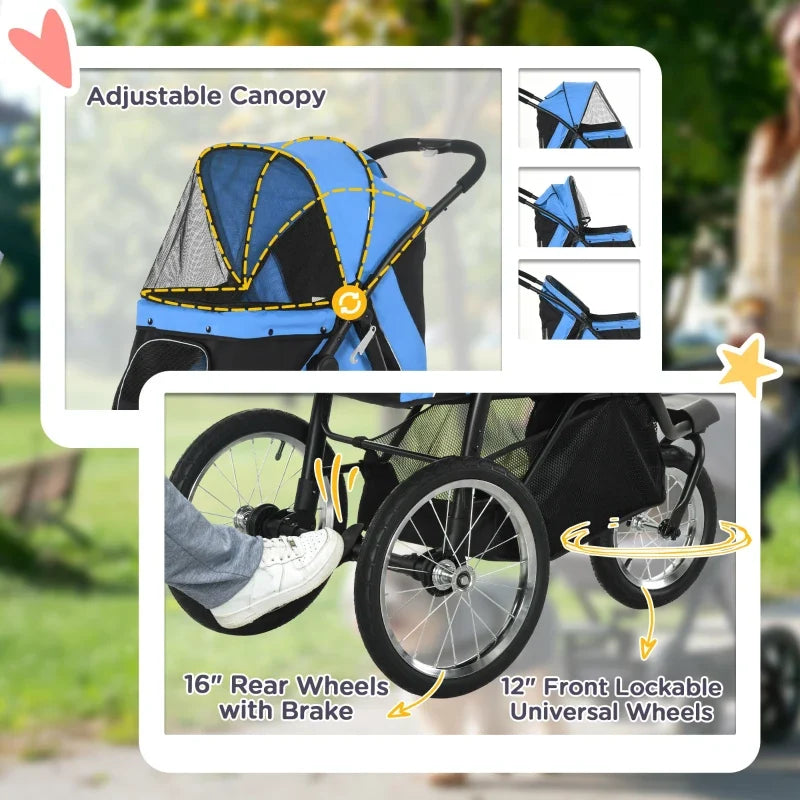 Furr Baby Gifts 3-Wheel Pet Stroller for Small & Medium Dogs blue canopy with 16in rear wheels on Tampa Home & Garden Store