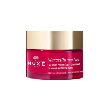 Nuxe Merveillance Lift firming day cream jar, red container, gold cap on Tampa Home & Garden Store