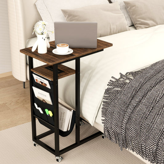 C-shaped End Table with Charging Station and Retractable Tabletop-Coffee - Tampa Home & Garden Store