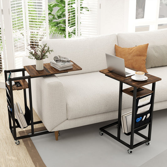 C-shaped End Table with Charging Station and Retractable Tabletop-Coffee - Tampa Home & Garden Store
