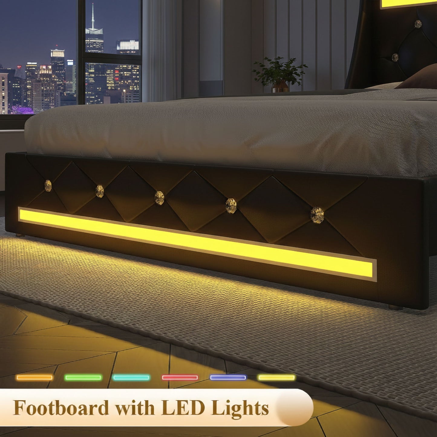 Wingback Upholstered Bed Frame Led and Usb