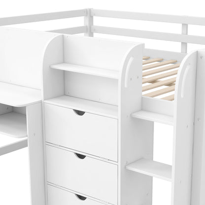 Low loft bed white with built-in desk, storage drawers and open bookcase by HouseOfZazla on Tampa Home & Garden Store