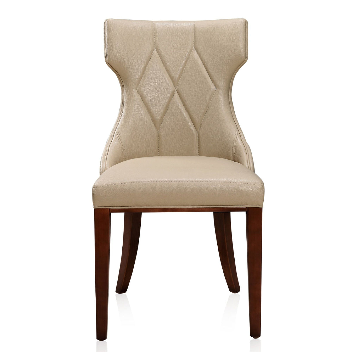 Reine dining chair set of 2 beige faux leather with diamond back and wood legs on Tampa Home & Garden Store
