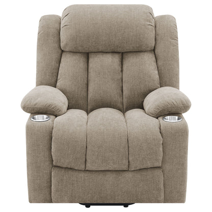 Beca Upholstered Power Lift Recliner with two cupholders in taupe fabric by HouseOfZazla on Tampa Home & Garden Store