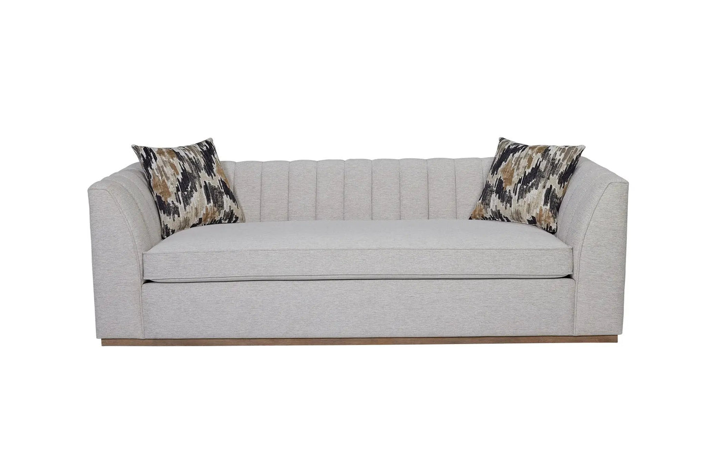 Channel sofa off-white fabric with tufted back, two abstract pillows Unique Piece Furniture on Tampa Home & Garden Store