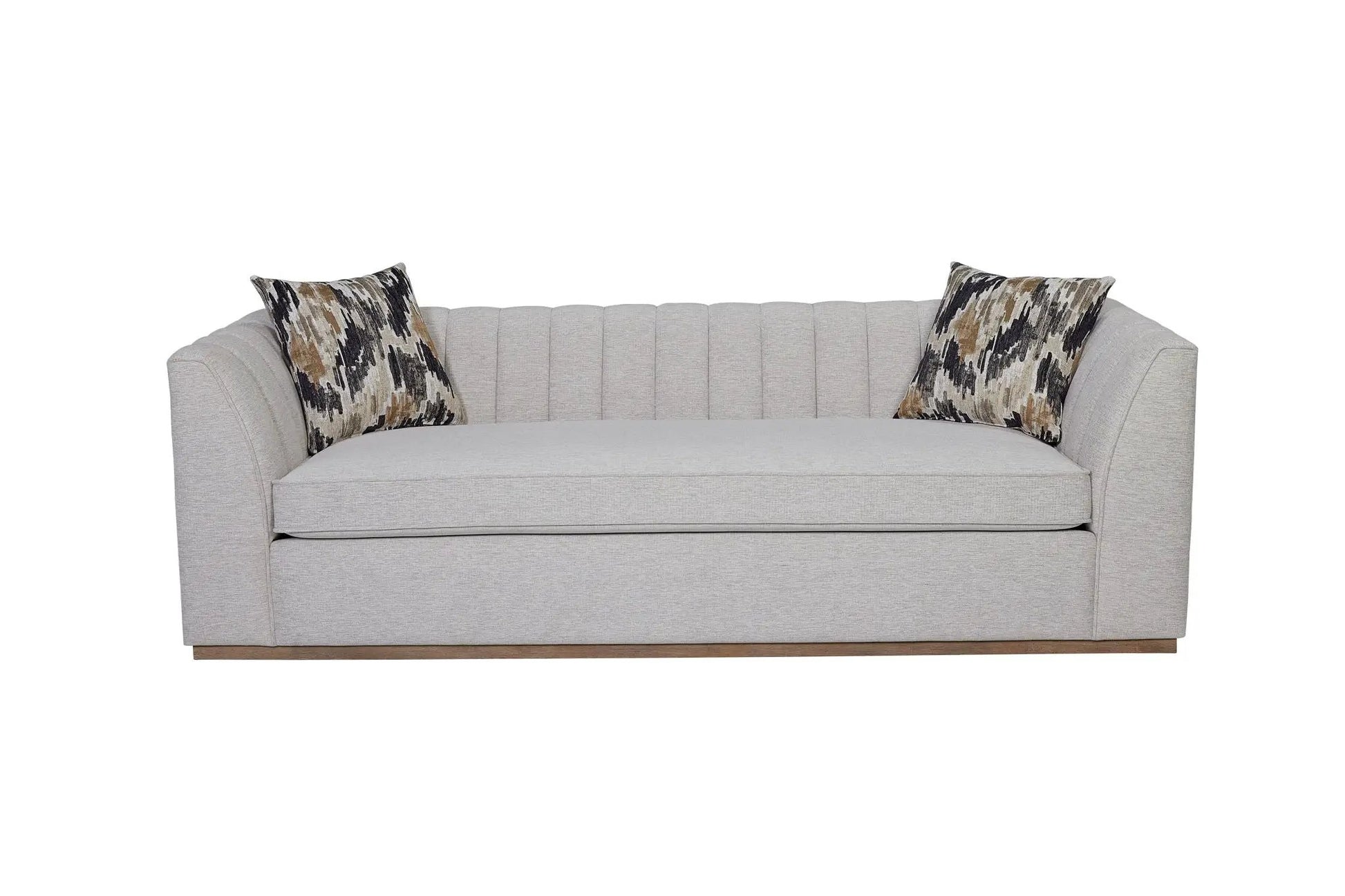 Channel sofa off-white fabric with tufted back, two abstract pillows Unique Piece Furniture on Tampa Home & Garden Store