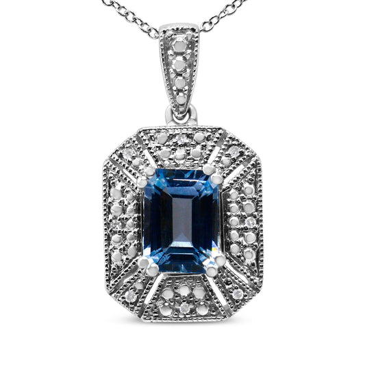 Sterling silver Art Deco pendant with blue topaz center and diamond accents on 18in chain on Tampa Home & Garden Store