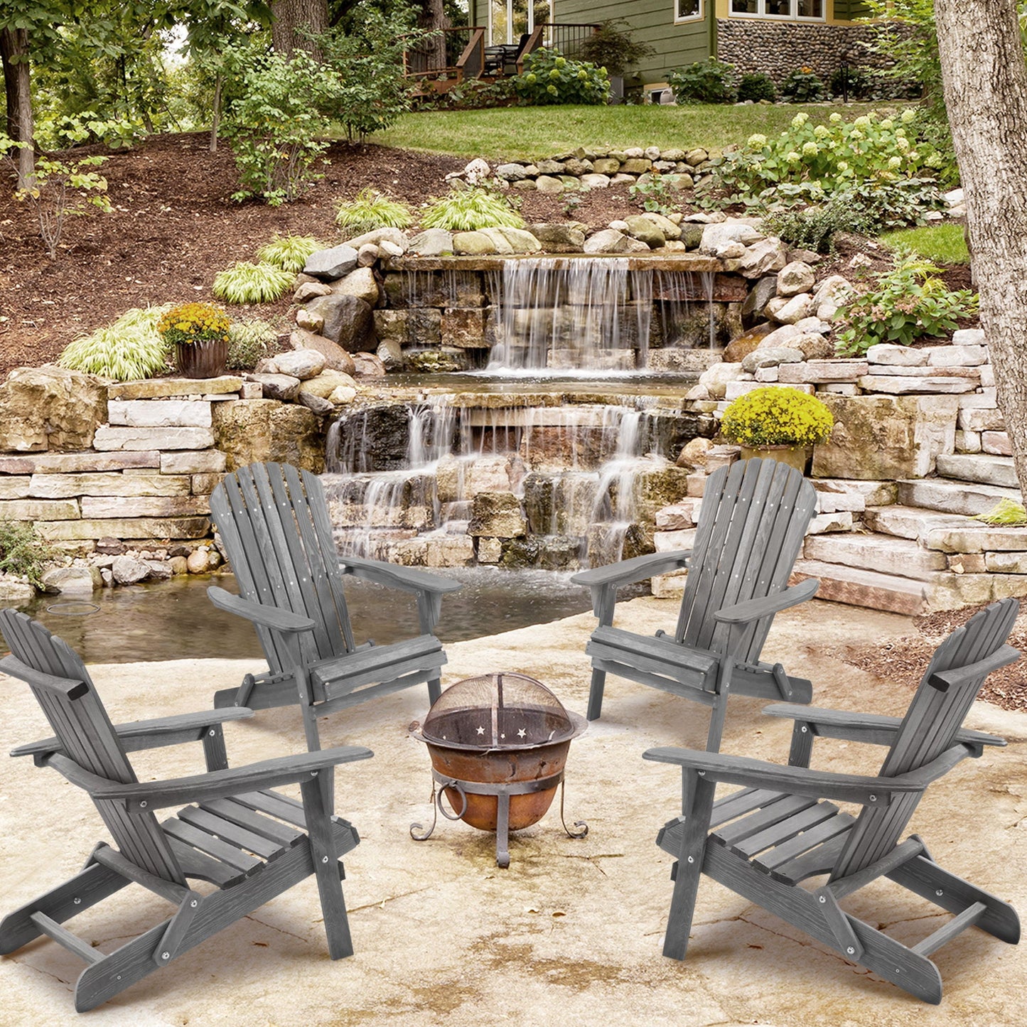 Set of Two Wooden Folding Adirondack Chairs