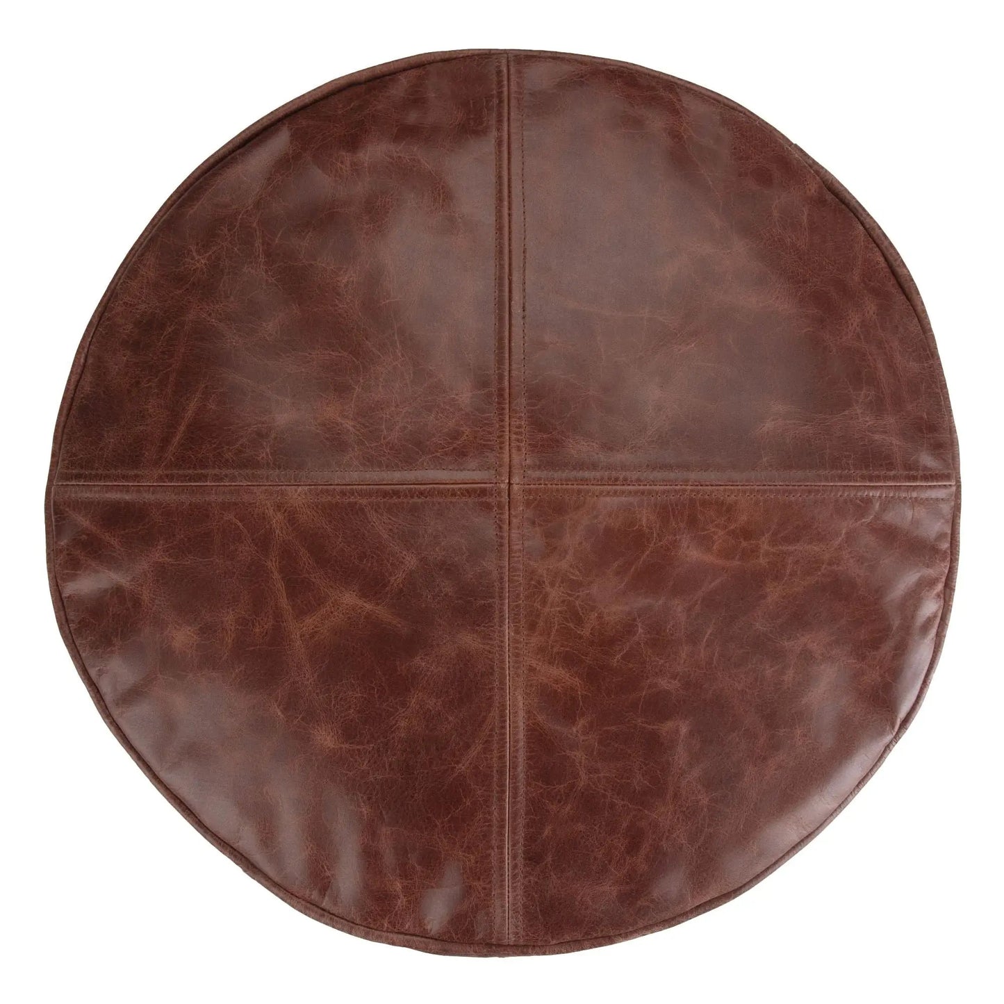 Connor - Handcrafted Round Pouf brown leather with stitched panels by Unique Piece Furniture on Tampa Home & Garden Store