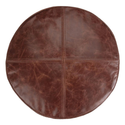 Connor - Handcrafted Round Pouf brown leather with stitched panels by Unique Piece Furniture on Tampa Home & Garden Store