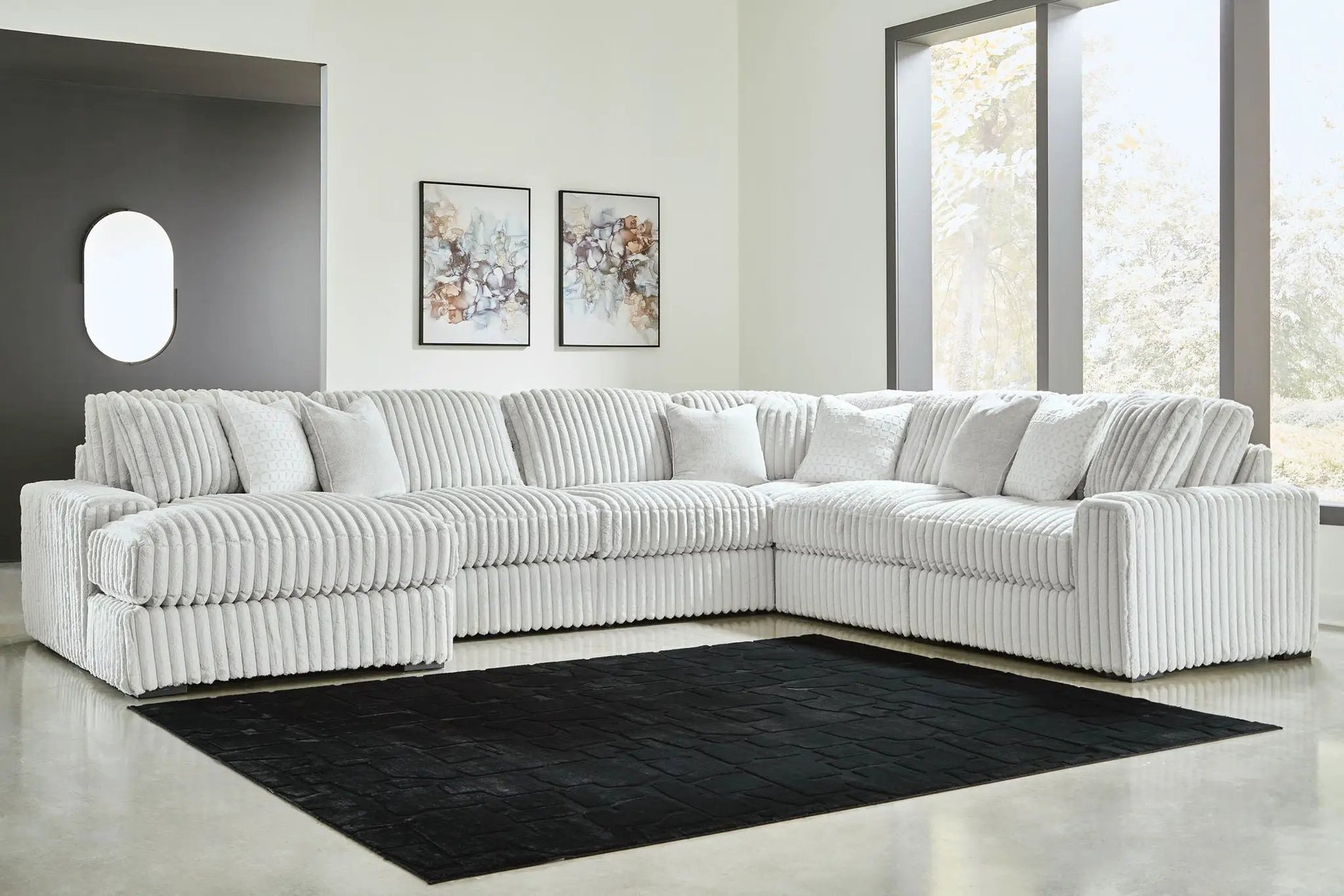 Stupendous Sectional white corded fabric L-shaped stationary sofa Unique Piece Furniture on Tampa Home & Garden Store