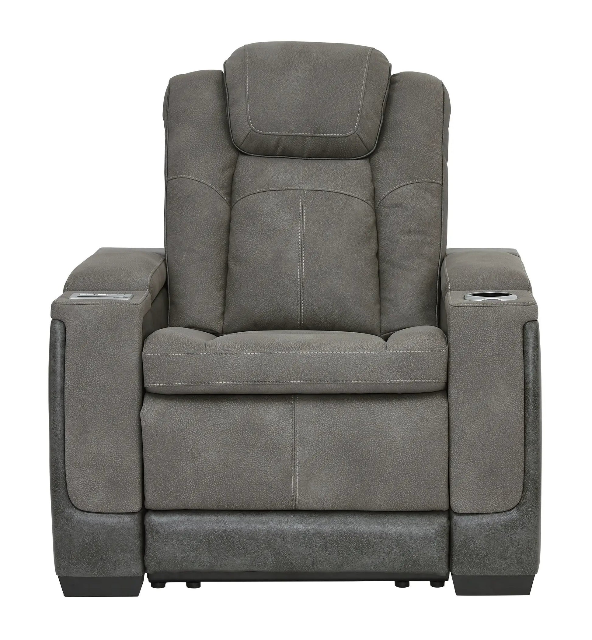 Next-Gen Durapella recliner with adjustable headrest in gray leatherette; cup holder on Tampa Home & Garden Store