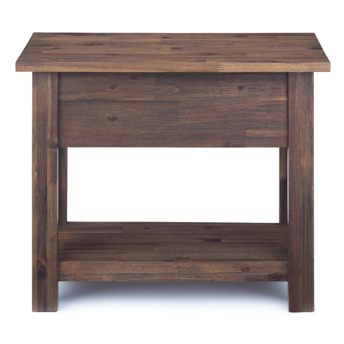 Monroe solid acacia side table with dark finish and thick top and lower shelf on Tampa Home & Garden Store
