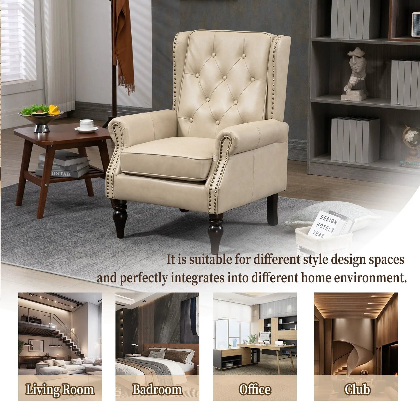 Modern Accent Armchair with Sturdy Wood Legs