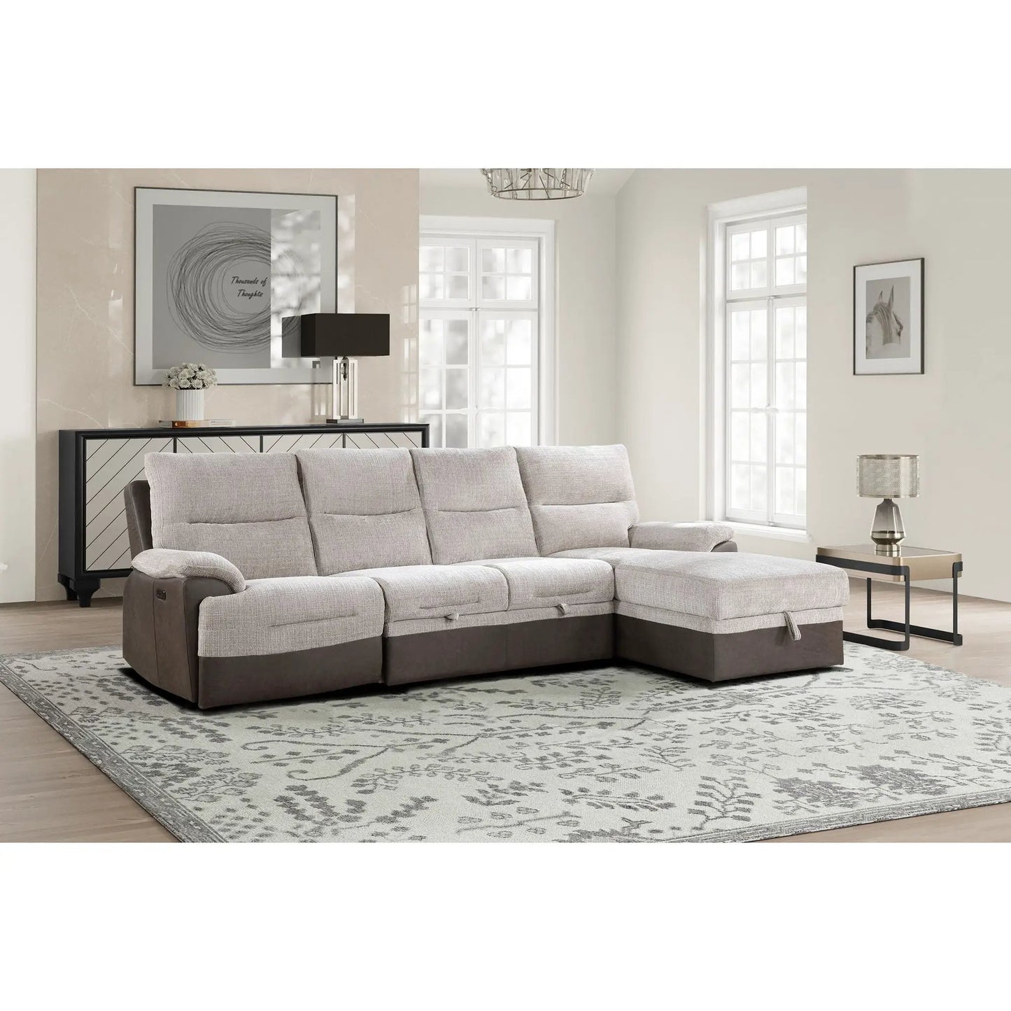 Kia reclining sectional with power and USB in beige and brown by Unique Piece Furniture on Tampa Home & Garden Store