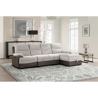 Kia reclining sectional with power and USB in beige and brown by Unique Piece Furniture on Tampa Home & Garden Store