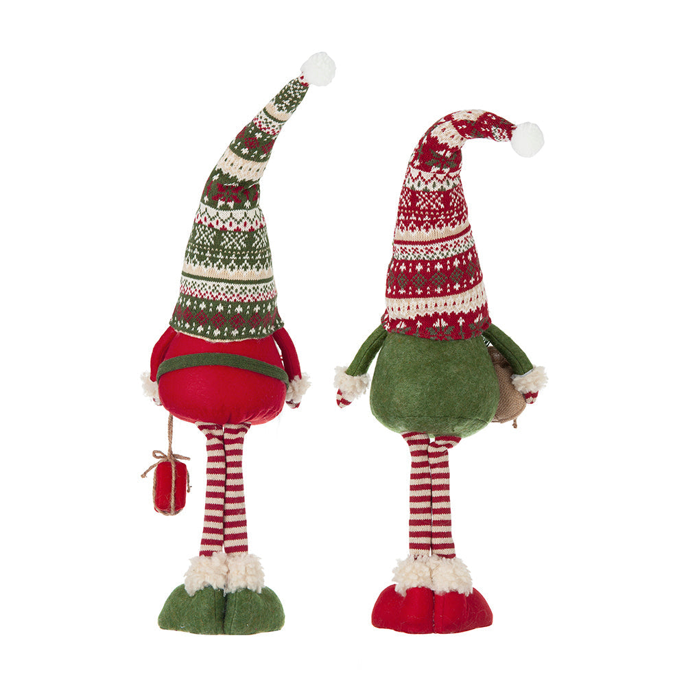 Set of 2 fabric standing Christmas gnomes with red and green knit hats on Tampa Home & Garden Store