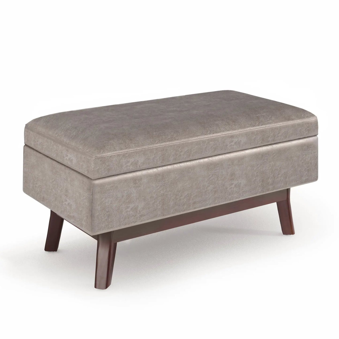 Owen Upholstered Rectangular Storage Ottoman in taupe fabric with wood legs on Tampa Home & Garden Store