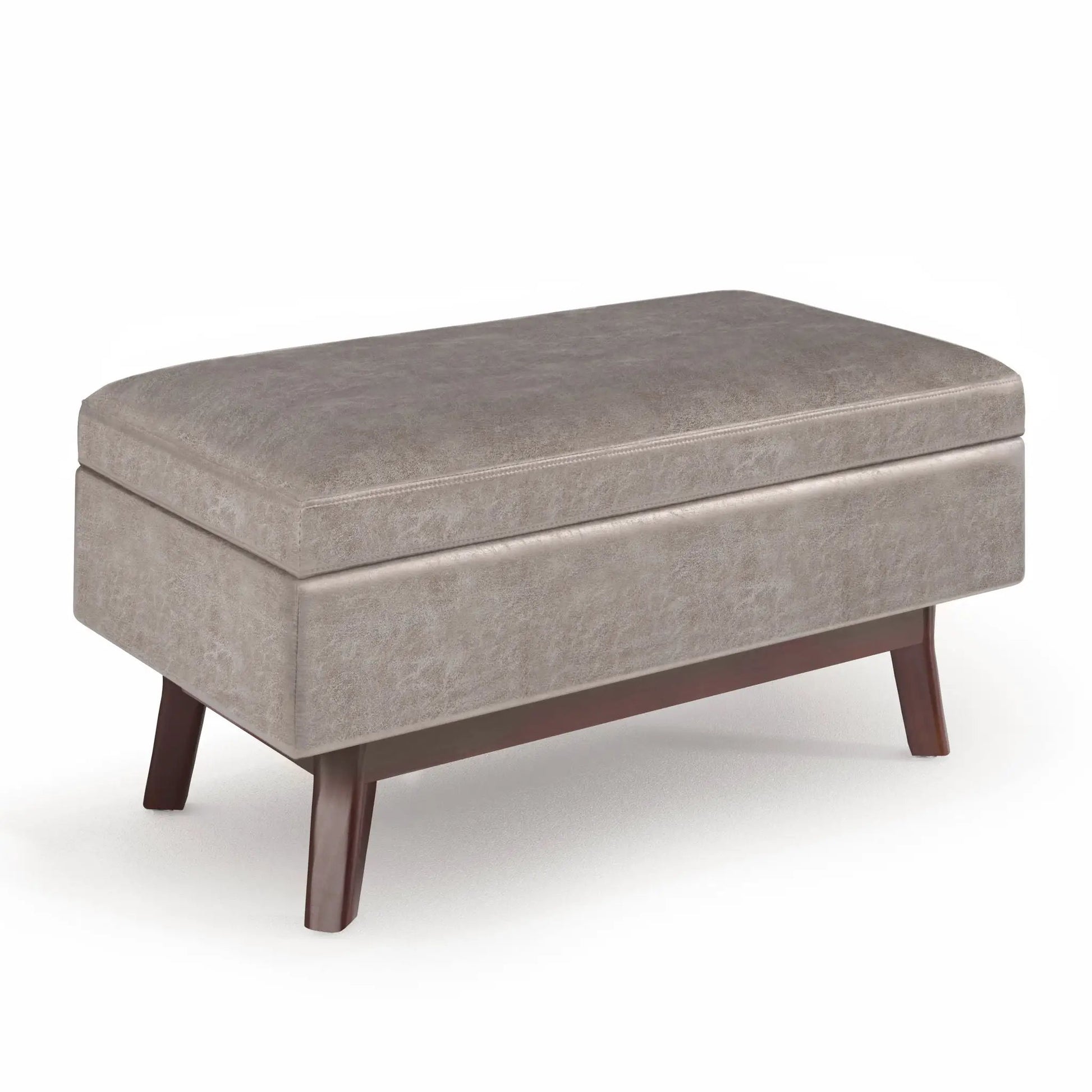 Owen Upholstered Rectangular Storage Ottoman in taupe fabric with wood legs on Tampa Home & Garden Store