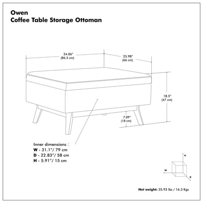 Owen Upholstered Rectangular Storage Ottoman blueprint with dimensions by Unique Piece Furniture on Tampa Home & Garden Store