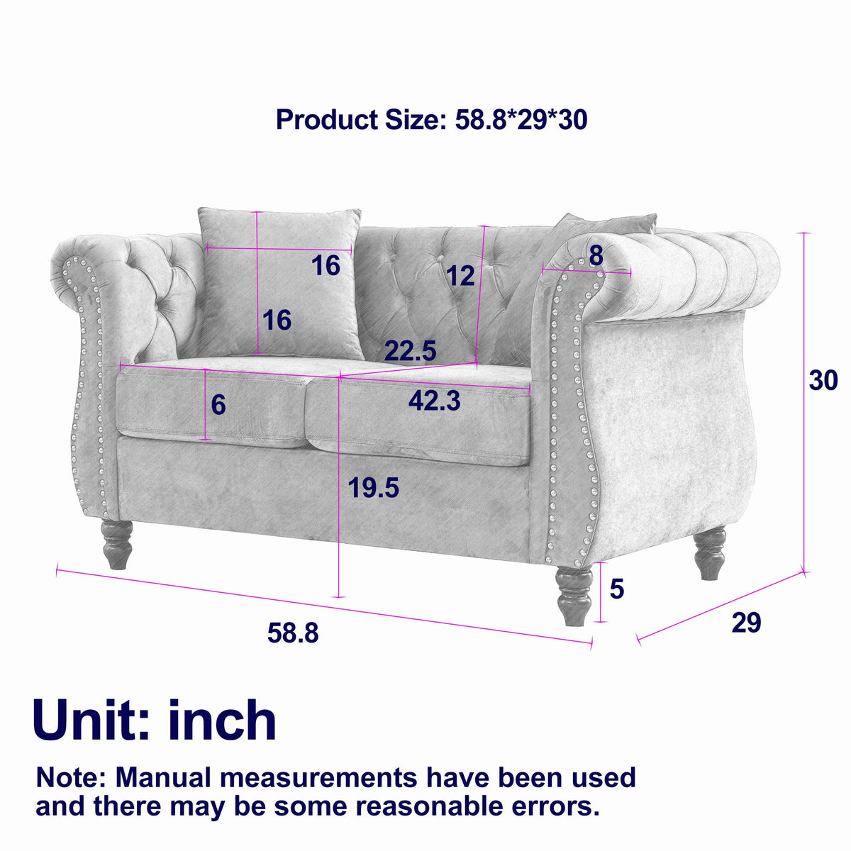 Chesterfield Sofa With Nailhead Trim and Cushions