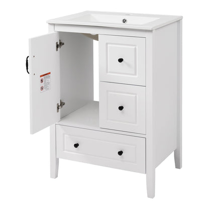 HouseOfZazla white retro vanity with ceramic sink, right 3-drawer unit and left cabinet on Tampa Home & Garden Store