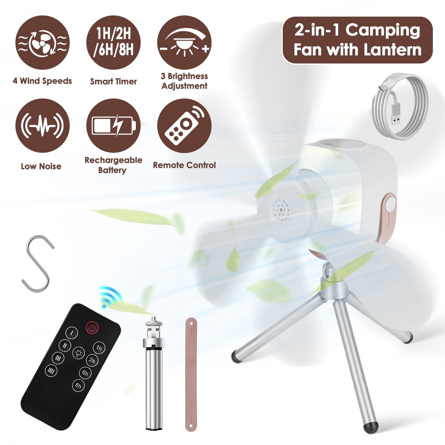 GemGear rechargeable tent ceiling fan with LED light, remote control, white finish on Tampa Home & Garden Store