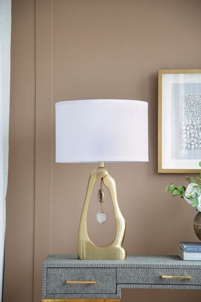 Geode-inspired gold aluminum table lamp with white shade and crystal accents HouseOfZazla on Tampa Home & Garden Store