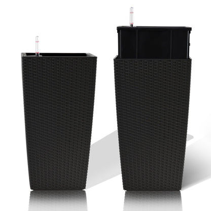 Pack of 2 black square planters with woven texture and automatic watering system by HouseOfZazla on Tampa Home & Garden Store