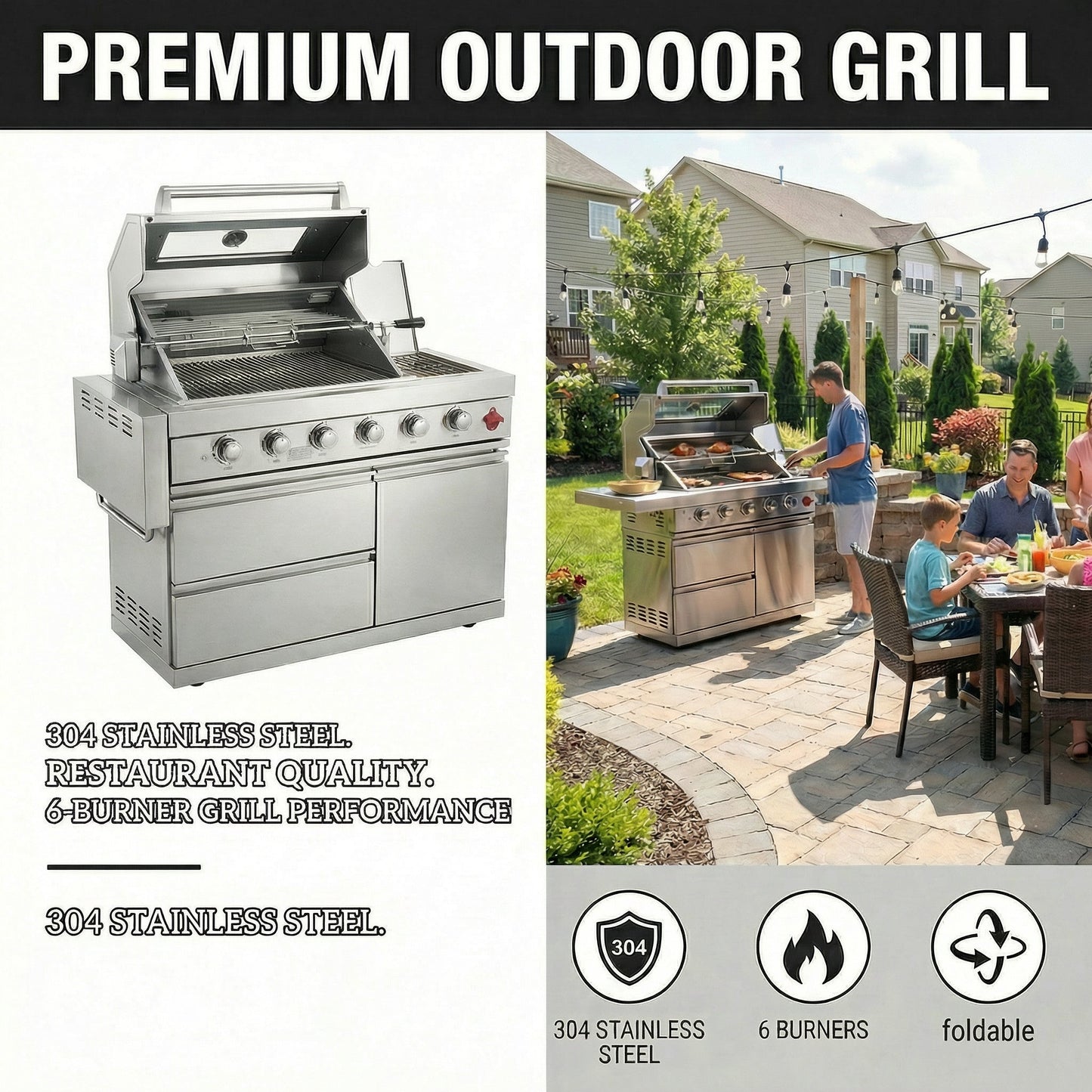 Deluxe 6 Burner Stainless Steel Outdoor Grill