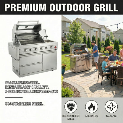 Deluxe 6 Burner Stainless Steel Outdoor Grill