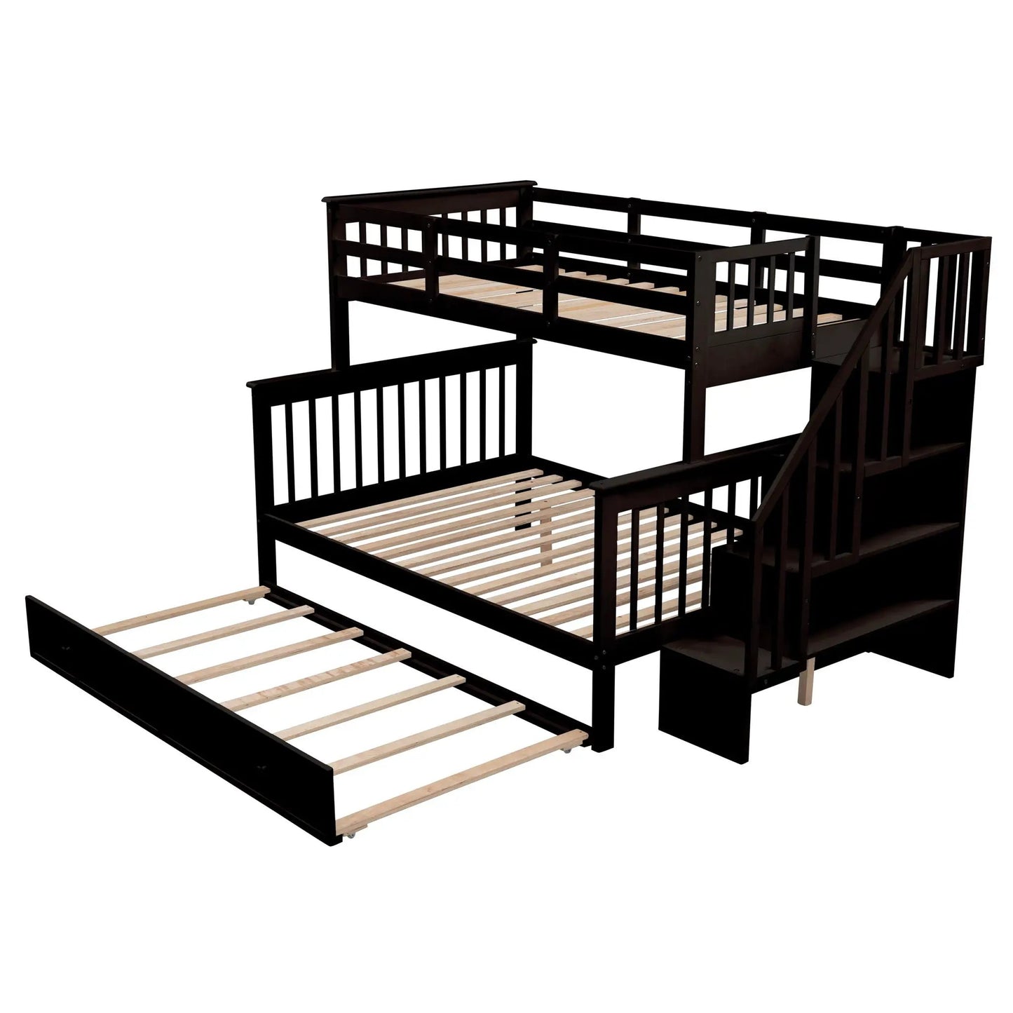 Bunk Bed with Twin Size Trundle and Guard Rail