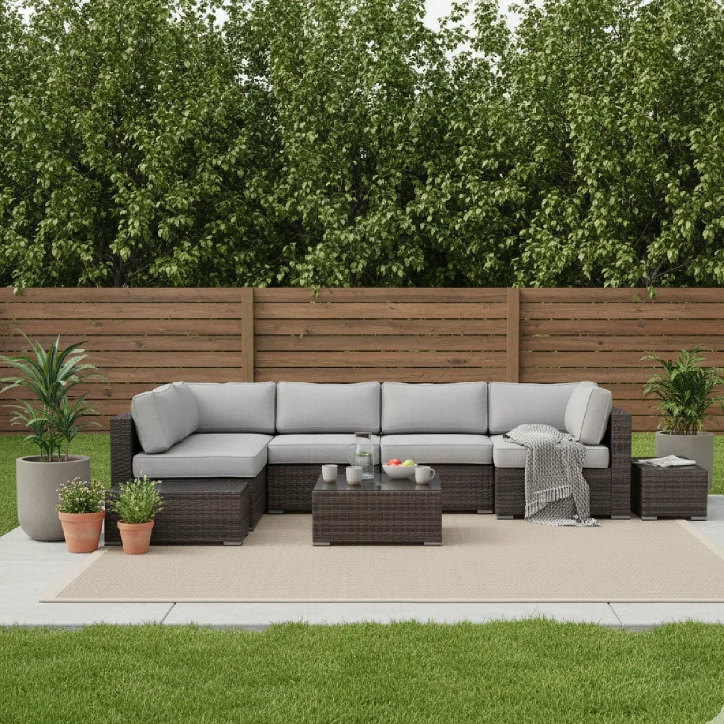 4-piece wicker sectional set with gray cushions, brown frame by Unique Piece Furniture on Tampa Home & Garden Store