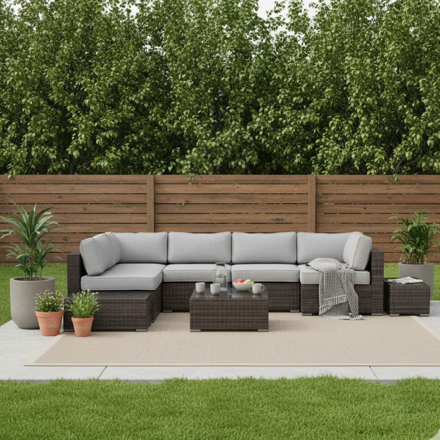 4-piece wicker sectional set with gray cushions, brown frame by Unique Piece Furniture on Tampa Home & Garden Store