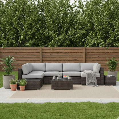 4-piece wicker sectional set with gray cushions, brown frame by Unique Piece Furniture on Tampa Home & Garden Store
