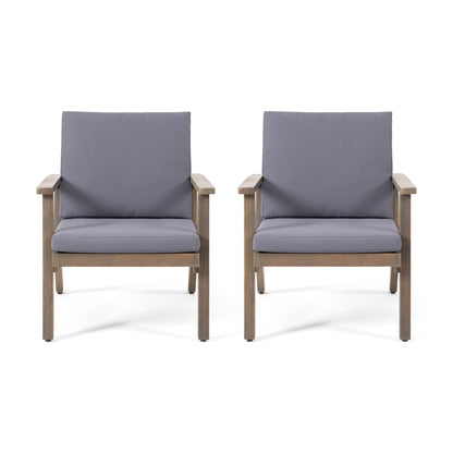 Outdoor Club Chair with Cushion pair in gray fabric on wood frames HouseOfZazla Outdoor Chairs on Tampa Home & Garden Store