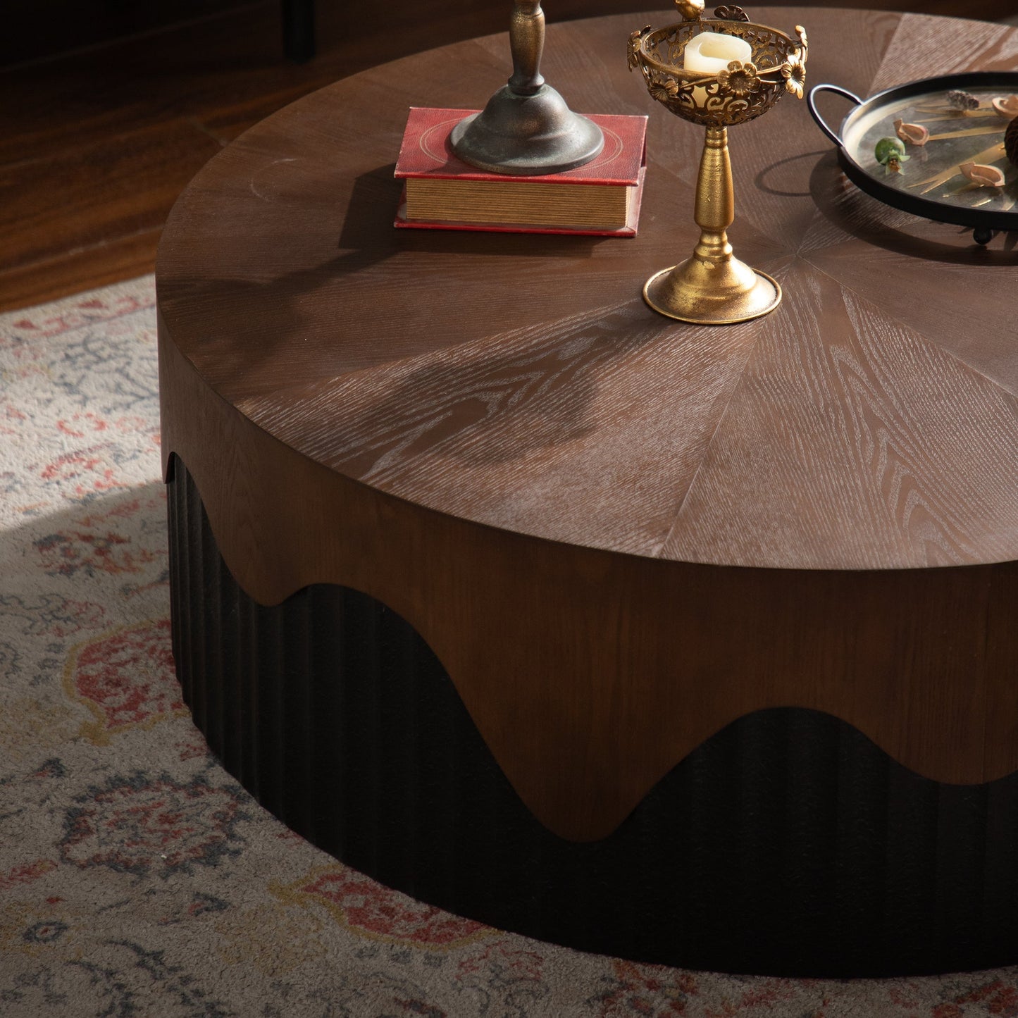 38.97' Round Coffee Table handcrafted in dark wood with carved base HouseOfZazla on Tampa Home & Garden Store