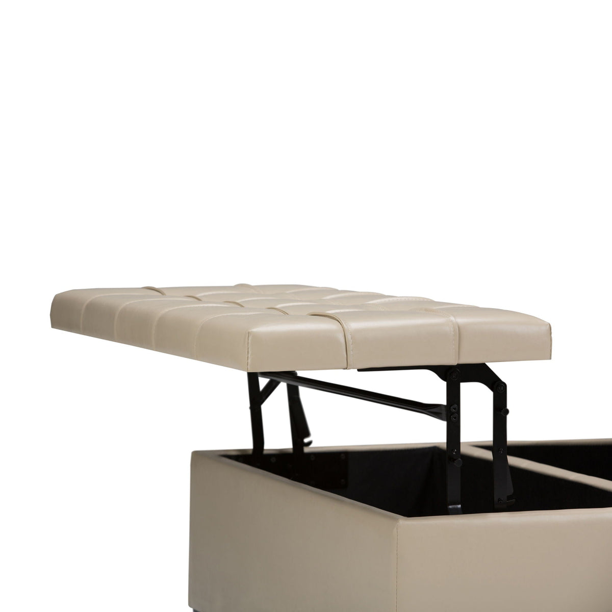 Harrison tufted lift-top storage ottoman beige leather with black metal legs HouseOfZazla on Tampa Home & Garden Store