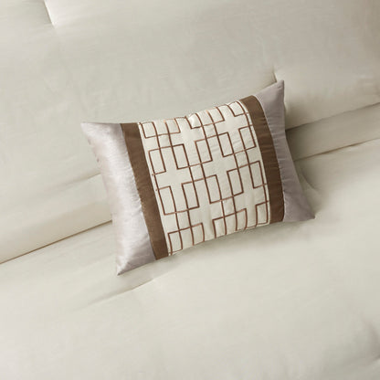 7 Piece Comforter Set Taupe/Brown King bedding with taupe comforter and brown geometric pillow on Tampa Home & Garden Store