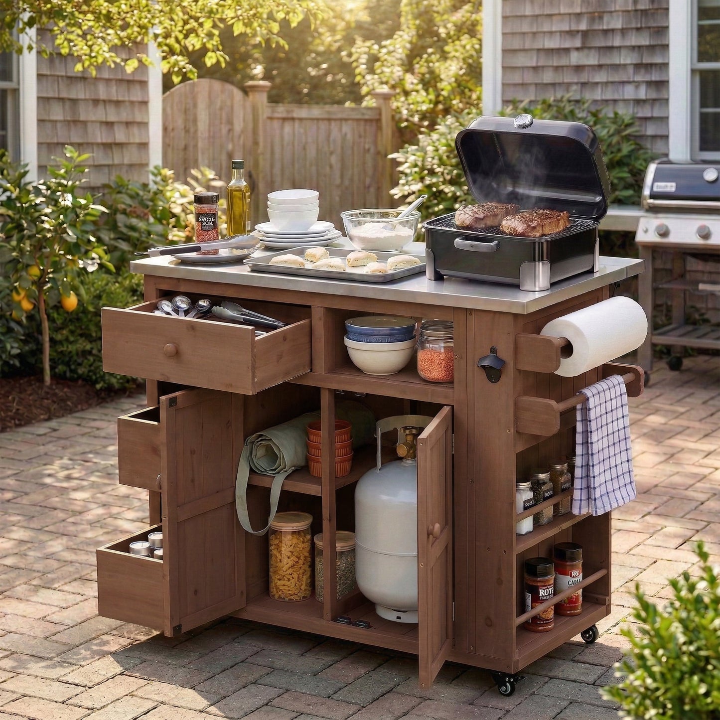 Extendable Outdoor Kitchen Island and Cart