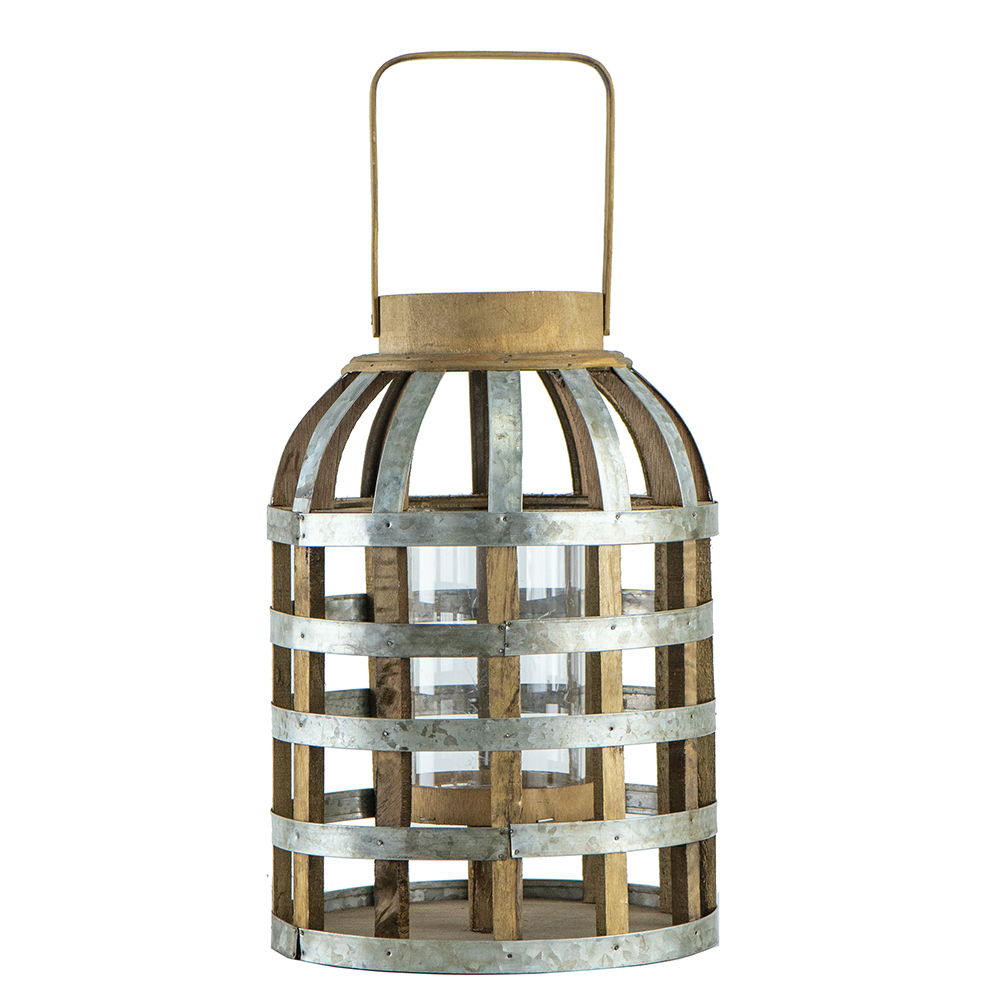 Decorative Lantern With Handle rustic wooden slats and galvanized metal bands HouseOfZazla on Tampa Home & Garden Store