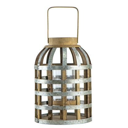 Decorative Lantern With Handle rustic wooden slats and galvanized metal bands HouseOfZazla on Tampa Home & Garden Store