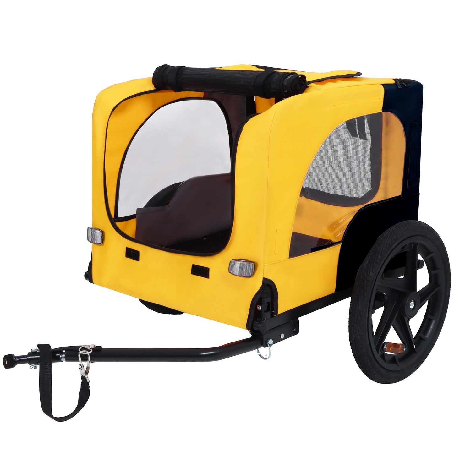 Pet Bike Trailer for Medium Dogs up to 66 lbs by HouseOfZazla, yellow with mesh window on Tampa Home & Garden Store
