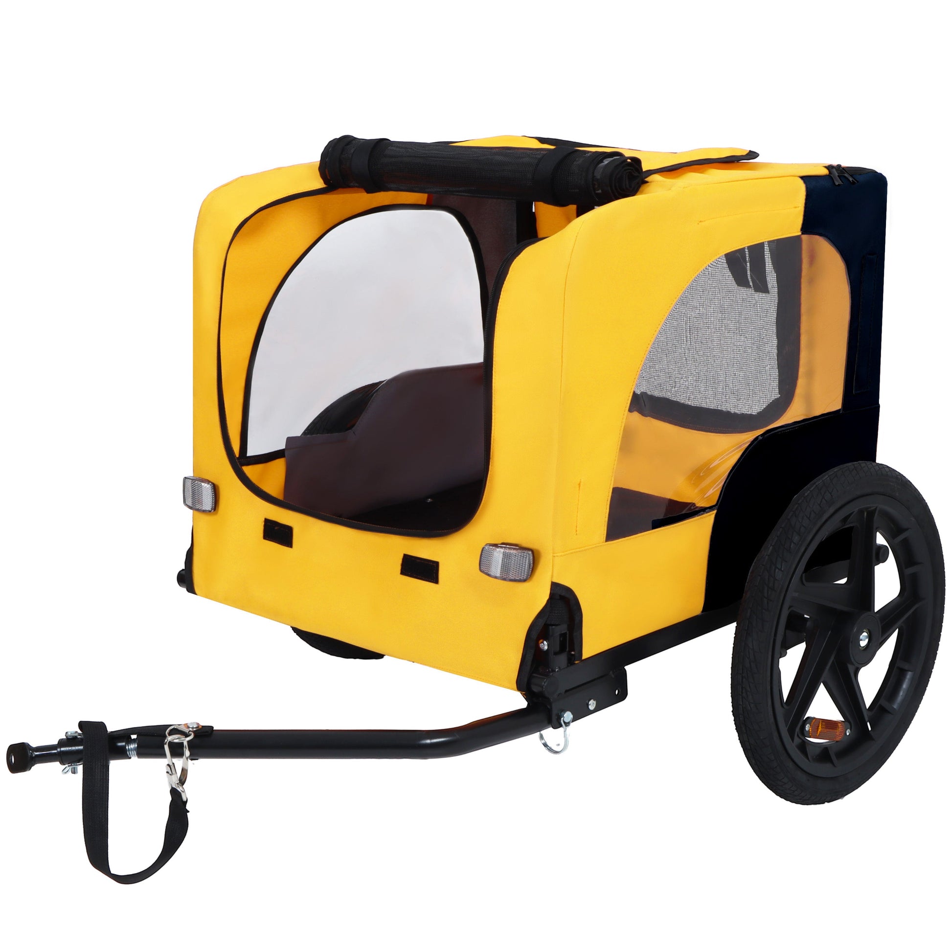 Pet Bike Trailer for Medium Dogs up to 66 lbs by HouseOfZazla, yellow with mesh window on Tampa Home & Garden Store